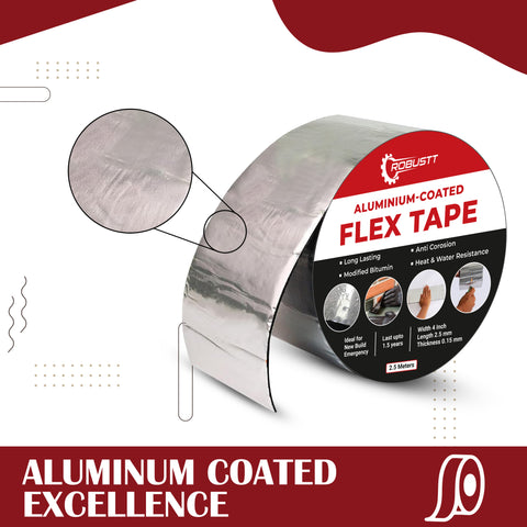 Robustt Aluminium Coated Flex Tape (10 CM x 2.5 M) Super Strong Waterproof Solution For Water Leakages, Premium Sealing & Repairs