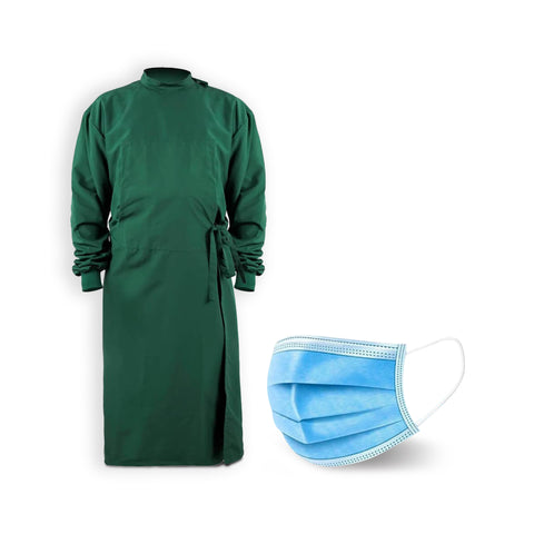 Robustt Reusable Gown (Pack of 5) with Disposable Blue Mask (Pack of 50) Combos