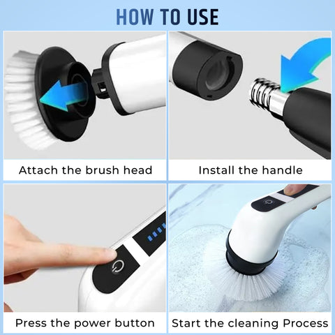 Electric Spin Scrubber Bathroom Cleaning Brush Long Extension Handle 9 in 1 Head