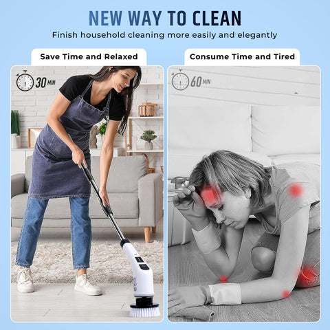 Electric Spin Scrubber Bathroom Cleaning Brush Long Extension Handle 9 in 1 Head