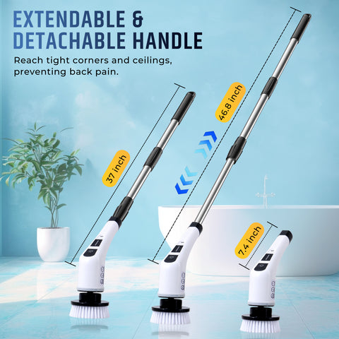 Electric Spin Scrubber Bathroom Cleaning Brush Long Extension Handle 9 in 1 Head