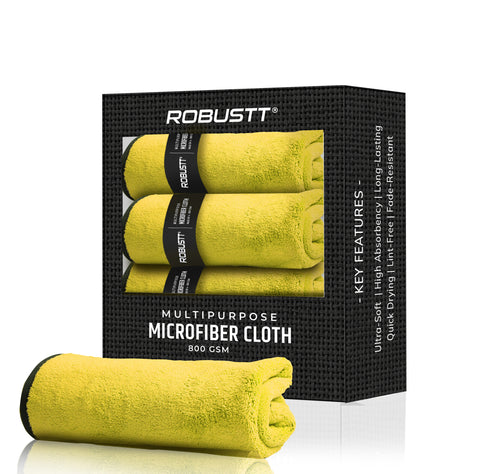 Robustt Multipurpose Microfiber Cleaning Towel Cloth (800 GSM, Yellow)