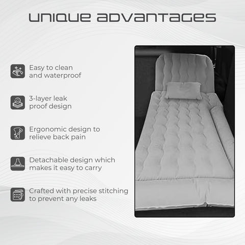 Robustt SUV Car Inflatable Bed (2 Air Pillow & Air Pump)- Grey