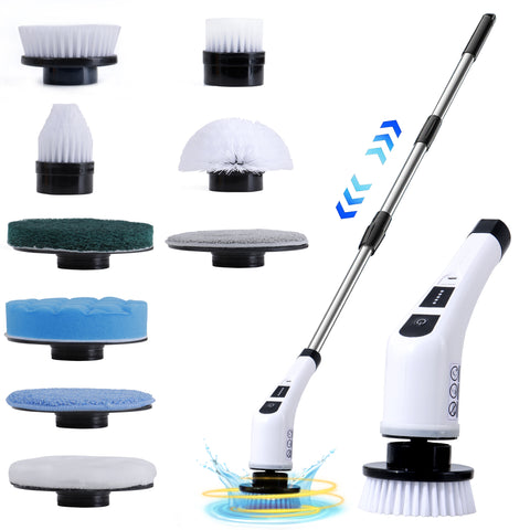Electric Spin Scrubber Bathroom Cleaning Brush Long Extension Handle 9 in 1 Head