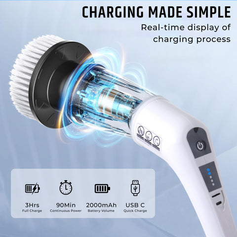 Electric Spin Scrubber Bathroom Cleaning Brush Long Extension Handle 9 in 1 Head