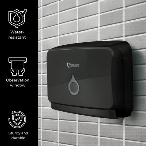 Robustt Wall-Mounted V/N/M Fold Paper Hand Towel Dispenser - Black