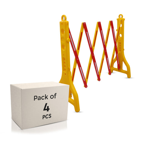Robustt Yellow & Red Expandable Barricade for Road Safety, 8.3 Feet, Adjustable Road Barricade with Reflective Strips