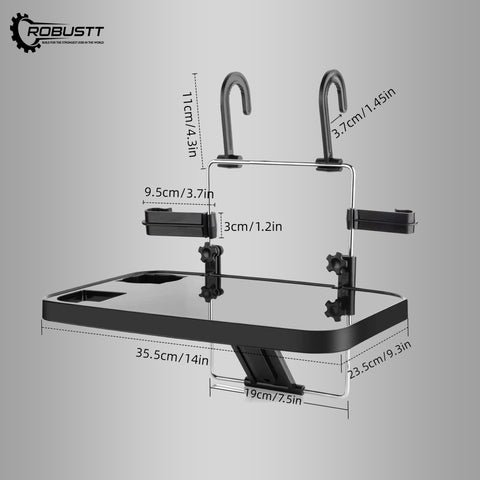 Robustt Multipurpose Car Tray | Black | ABS Material| Easy Installation | Adjustable Angles | Versatile  Use for holding food, drinks, laptops, and more