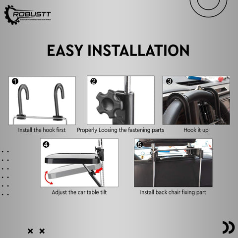 Robustt Multipurpose Car Tray | Black | ABS Material| Easy Installation | Adjustable Angles | Versatile  Use for holding food, drinks, laptops, and more