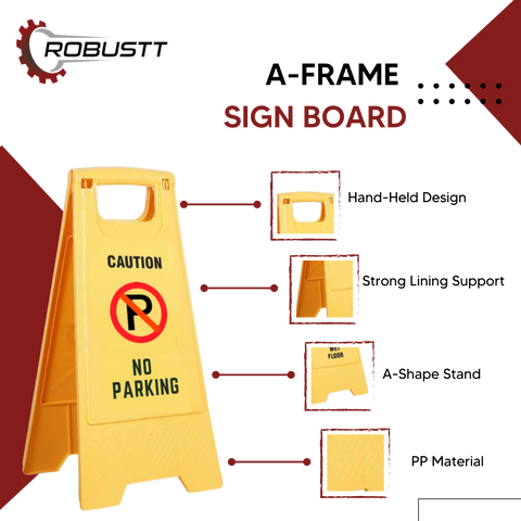 Robustt PP Material Caution No Parking Sign Board-UV Resistant,Two Side Floor Sign Board,Size - 62 X 30 cm