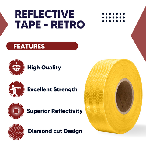 Robustt Yellow Reflective Tape (50mm) , White PET Material, Diamond Cut Design