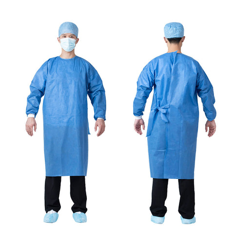 Care View Non Woven Disposable Smms Fabric Surgical Gown Set With 1 Cap, 1 Mask & 1 Pair Of Leg Protector, Breathable Fabric, 45 GSM, Knitted Cuff, Fluid & Lint Resistant, Size Universal (Blue)