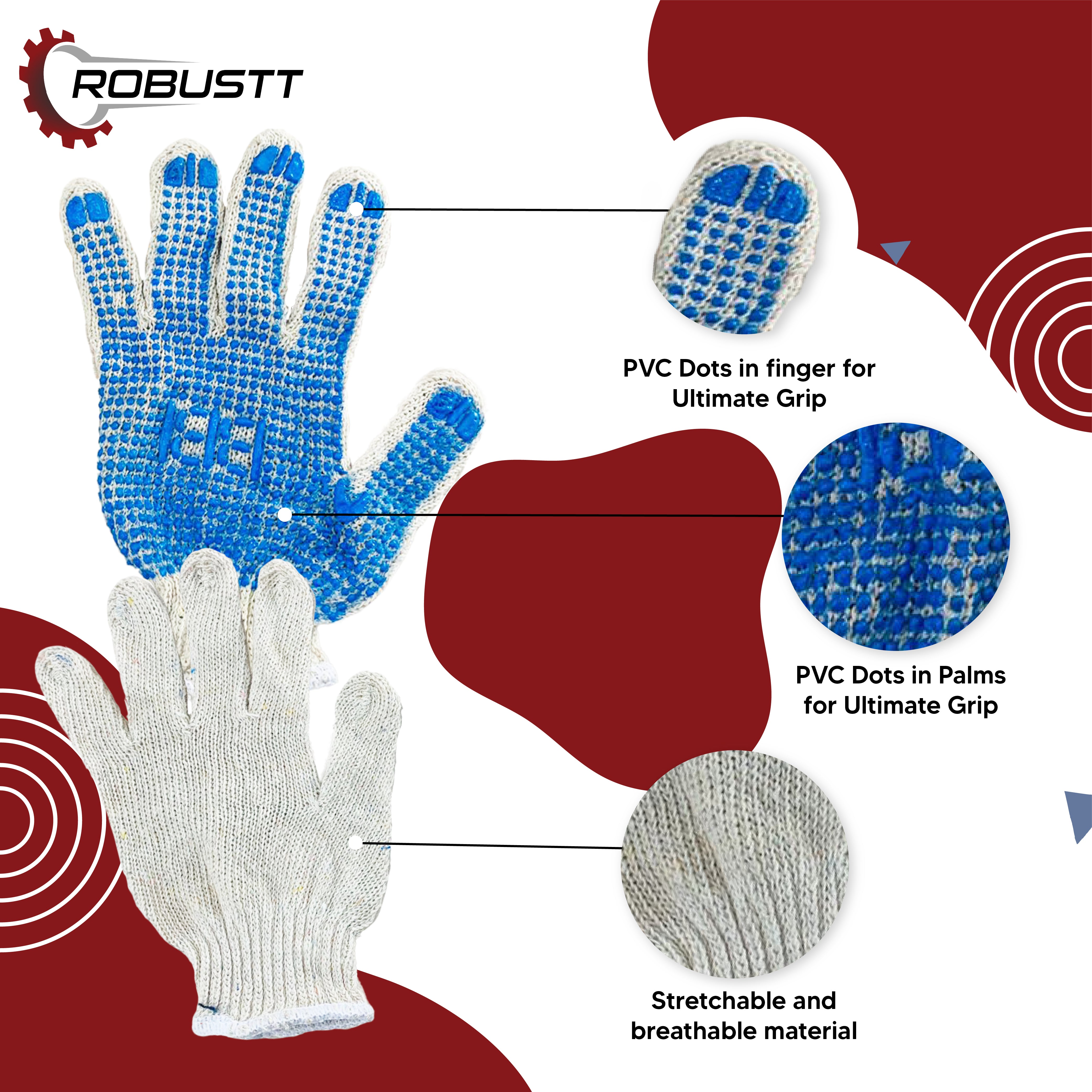Pvc Dots Buy Blue Safety Hand Gloves with PVC Dots – Robustt