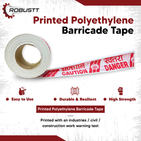 Robustt White & Red Barrication Tape (3 Inches x 130 Mtr) PVC Material, Caution/Danger/Men at Work, Warning Tape