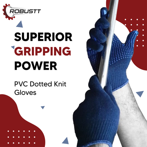 Robustt Cotton Hand Gloves Coated with PVC Dots For Industrial Work