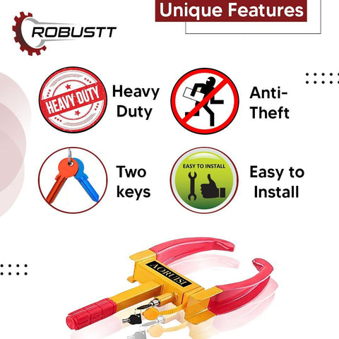 Buy Heavy Duty Anti Theft Car Wheel Lock with Keys – Robustt
