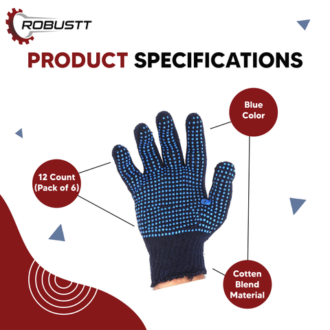 Robustt Cotton Hand Gloves Coated with PVC Dots For Industrial Work