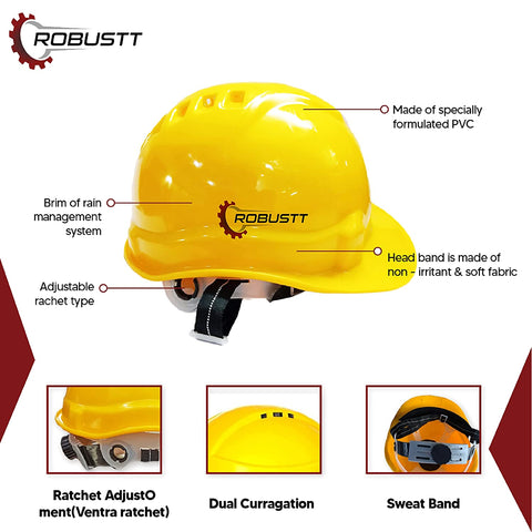 Robustt X Shree JEE Safety Helmet Executive Ratchet Type Adjustment, Protection for Outdoor Work Head Safety Hat with Sweat Band