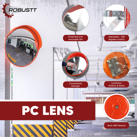 Robustt Unbreakable Convex Mirror For Road Safety with Installation Kit Rearview Radar Mirror (24/32/40 Inch)