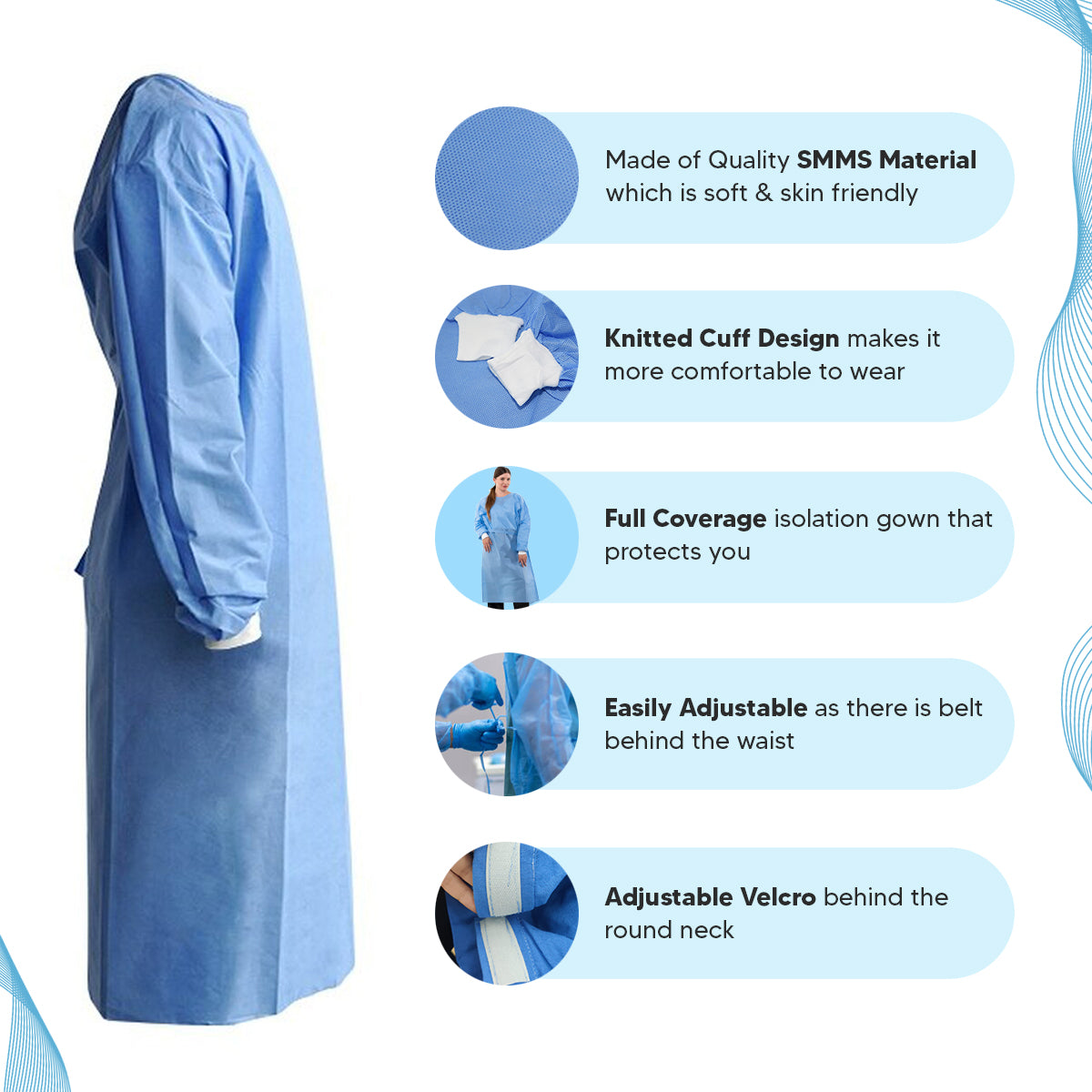 Care View Non Woven Disposable Smms Fabric Surgical Gown Set With 1 Cap, 1 Mask & 1 Pair Of Leg Protector, Breathable Fabric, 45 GSM, Knitted Cuff, ...