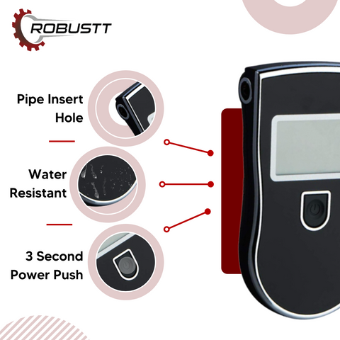 Robustt Alcohol Tester Black Advance Digital LCD Display Portable Breathalyzer with 5 Mouthpieces (Model 1)