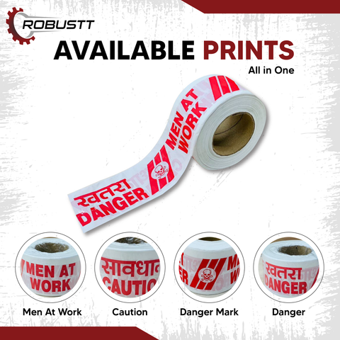 Robustt White & Red Barrication Tape (3 Inches x 130 Mtr) PVC Material, Caution/Danger/Men at Work, Warning Tape