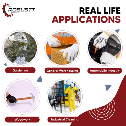 Robustt Cotton Hand Gloves Coated with PVC Dots For Industrial Work
