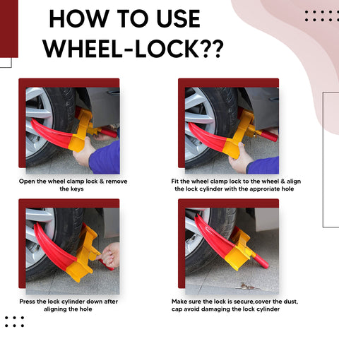 Robustt Wheel Lock, Red & Yellow, Anti-Theft Painted Tyre Lock with 3 Keys, Cold Rolled MS Steel Adjustable Heavy Duty, Wheel Lock for Car