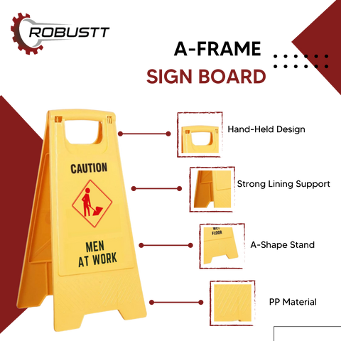 Robustt PP Material Caution Men At Work Sign Board, Two Side Floor Sign Board, Size (62 X 30 Cm)