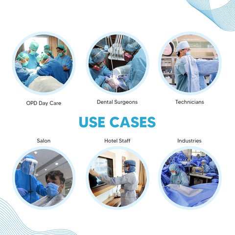 Care View Non Woven Disposable Smms Fabric Surgical Gown Set With 1 Cap, 1 Mask & 1 Pair Of Leg Protector, Breathable Fabric, 45 GSM, Knitted Cuff, Fluid & Lint Resistant, Size Universal (Blue)