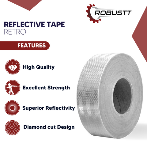 Robustt White Reflective Tape (42 Mtr X 50mm) White PET Material, Diamond Cut Design