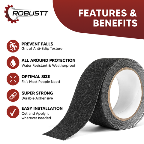 Robustt Anti Skid/Anti Slip (5mtr X 50mm) Fall Resistant with PET Material Used For Slippery Floors, Staircase, Ramps, Indoor, Outdoor Use