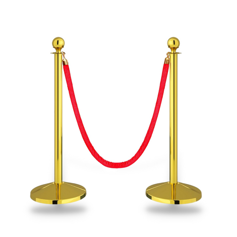 Robustt Stainless Steel Golden Queue Manager Barricade with Red Velvet Rope (900mm Pillar, 1.5mtr Rope)