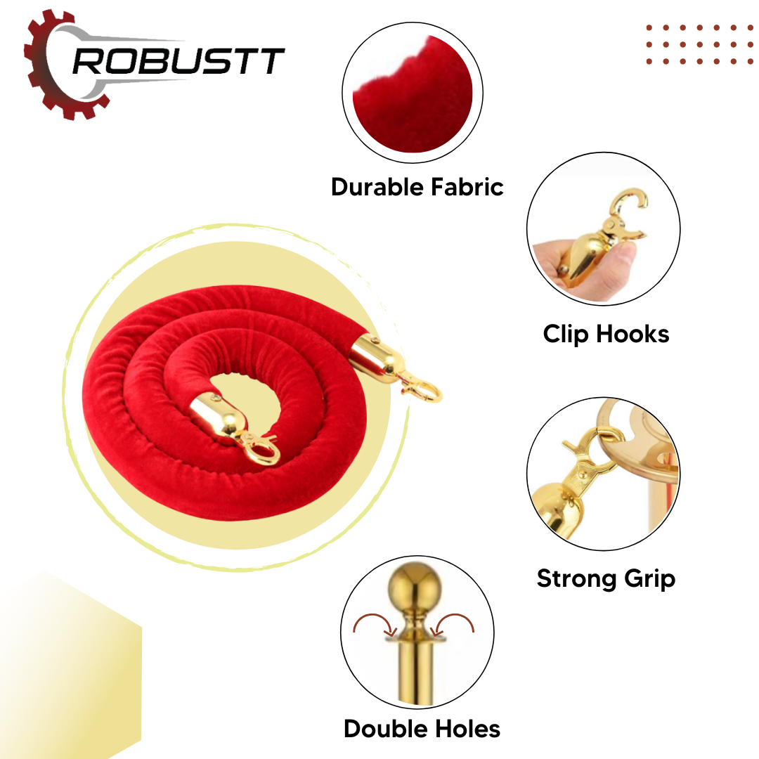 Queue Manager Red Rope Buy Golden Queue Manager with Red Velvet Rope – 900mm – Robustt
