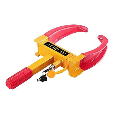 Robustt Wheel Lock, Red & Yellow, Anti-Theft Painted Tyre Lock with 3 Keys, Cold Rolled MS Steel Adjustable Heavy Duty, Wheel Lock for Car
