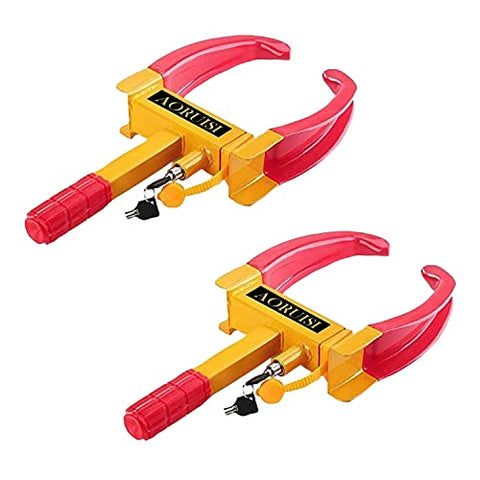 Robustt Wheel Lock, Red & Yellow, Anti-Theft Painted Tyre Lock with 3 Keys, Cold Rolled MS Steel Adjustable Heavy Duty, Wheel Lock for Car