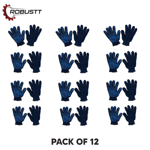 Robustt Cotton Hand Gloves Coated with PVC Dots For Industrial Work