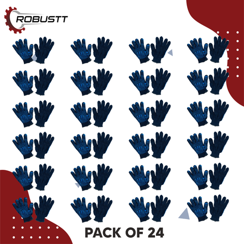 Robustt Cotton Hand Gloves Coated with PVC Dots For Industrial Work