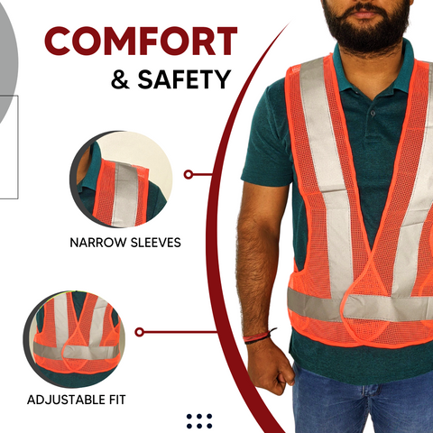 Health Safe Polyster Fabric Orange Reflective Safety Jacket Safety Coat With Velcro Clousure For Traffic, Sports, Construction Site