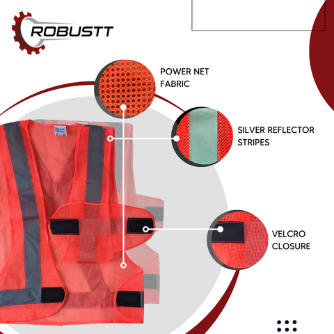Health Safe Polyster Fabric Orange Reflective Safety Jacket Safety Coat With Velcro Clousure For Traffic, Sports, Construction Site