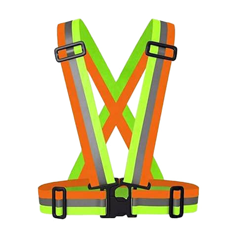 Robustt High Visibility Protective Safety Reflective Vest Belt Jacket, Night Cycling Reflector Strips Cross Belt Stripes Adjustable Vest Safety Jacket (DUAL COLOUR)