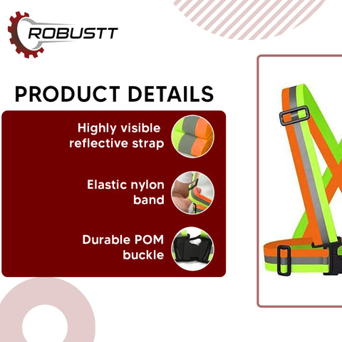 Robustt High Visibility Protective Safety Reflective Vest Belt Jacket, Night Cycling Reflector Strips Cross Belt Stripes Adjustable Vest Safety Jacket (DUAL COLOUR)