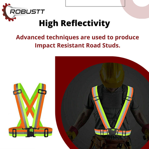 Robustt High Visibility Protective Safety Reflective Vest Belt Jacket, Night Cycling Reflector Strips Cross Belt Stripes Adjustable Vest Safety Jacket (DUAL COLOUR)