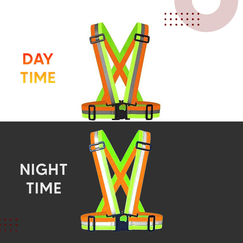 Robustt High Visibility Protective Safety Reflective Vest Belt Jacket, Night Cycling Reflector Strips Cross Belt Stripes Adjustable Vest Safety Jacket (DUAL COLOUR)