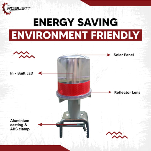 Robustt Solar Blinker Light of Aluminium Casting and ABS Clamp with Round Road Reflector for Road Safety