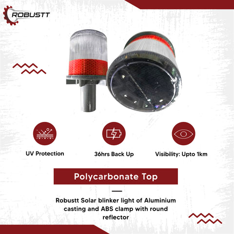 Robustt Solar Blinker Light of Aluminium Casting and ABS Clamp with Round Road Reflector for Road Safety